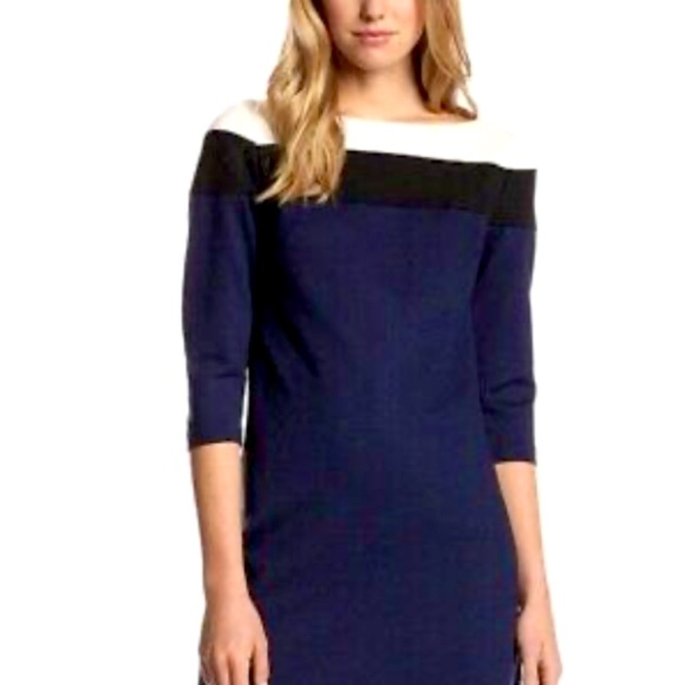 EUC Trina Turk Navy White and Black Colorblock Dress